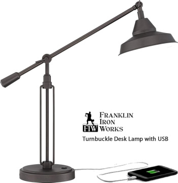 Franklin Iron Works Oak River 22 Mica Shade USB and Outlet Desk Lamp