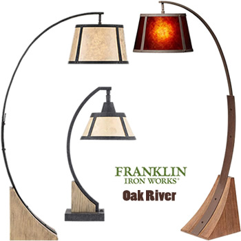 Franklin Iron Works Oak River 22 Mica Shade USB and Outlet Desk Lamp